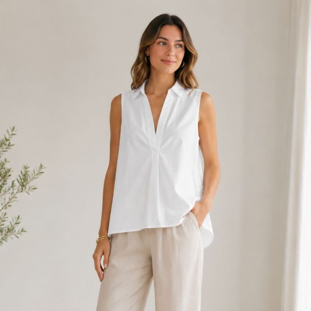 T Alexander Wang White Sleeveless V-Neck Blouse Size 4 Oversized Boxy